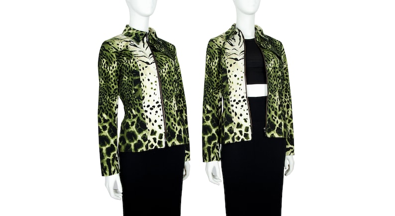 80s Kenzo animal print jacket Kenzo jeans jungle print jacket Green cheetah zebra giraffe print zip up jacket Size S