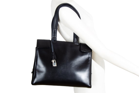 1990s Prada black box leather square tote bag / M… - image 2