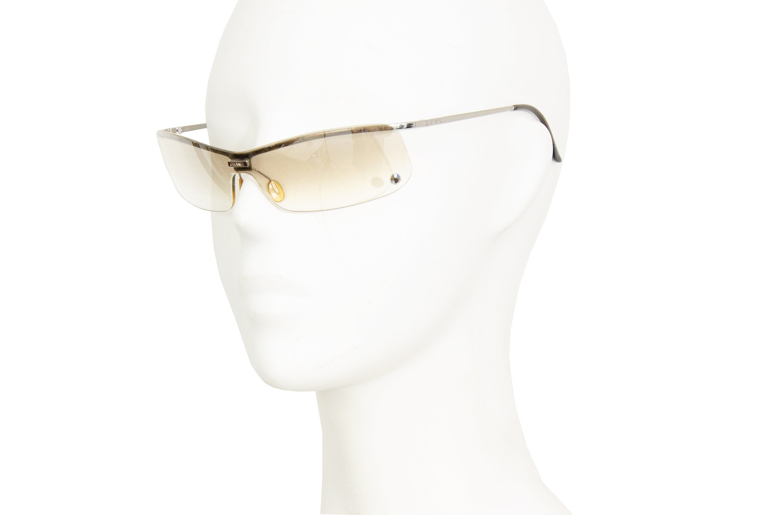 CHANEL Vintage Sunglasses Rare Square Oval White Bone Silver 