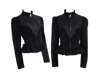 Vintage Amuleti Mariella Burani black corduroy and silk Victorian inspired corset jacket / Made in Italy