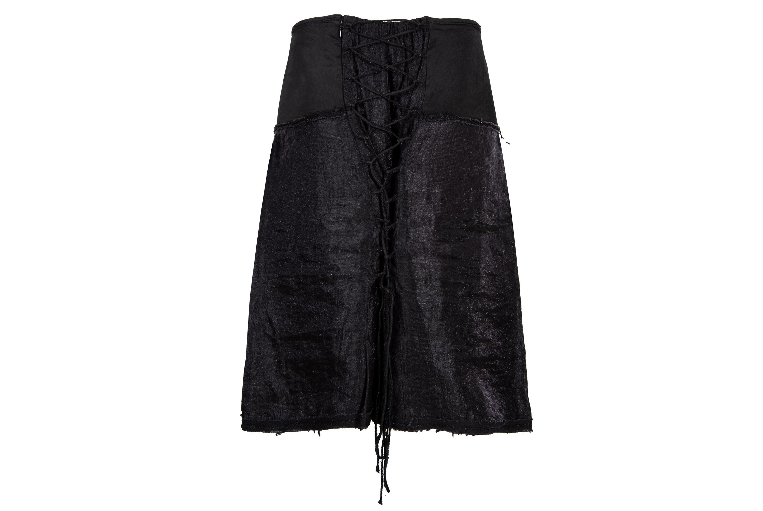 90s Kaat Tilley black skirt / Vintage Kaat Tilley tie corset back midi skirt / Made in Belgium