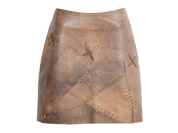 90s Ventcouvert raw hide leather mini skirt / Dec… - image 1