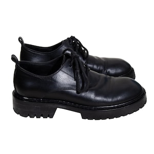 Ann Demeulemeester black leather lug sole derbies / Ann Demeulemeester chunky platform tie oxford shoes / Made in Italy