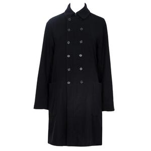 Manteau croisé artisanal noir Pas de Calais en laine mélangée / Fabriqué au Japon