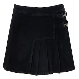 Vintage Gaetano Navarra black moleskin asymmetrical pleated mini skirt / Made in Italy