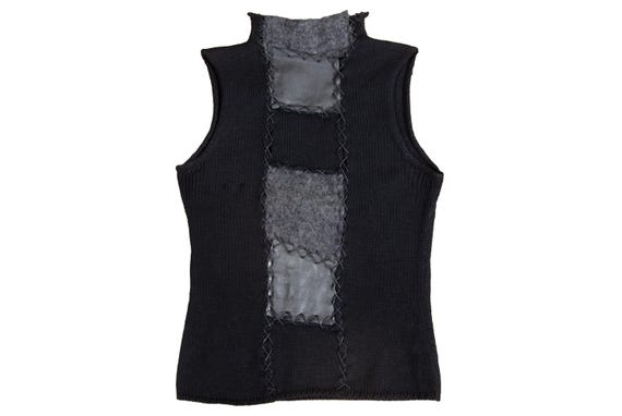 RESERVED 2000s wool knit leather patchwork sleeve… - image 7