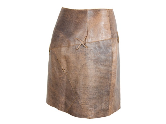 90s Ventcouvert raw hide leather mini skirt / Dec… - image 5