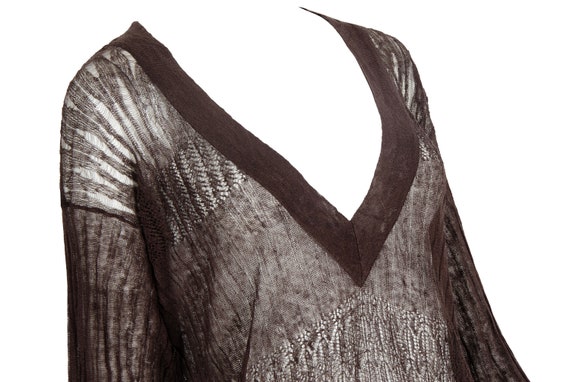Vintage brown open knit deep v neck loose fit tun… - image 8