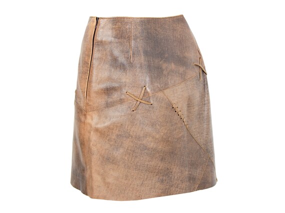 90s Ventcouvert raw hide leather mini skirt / Dec… - image 6