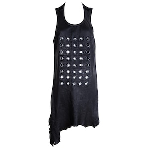 Vintage asymmetrical leather eyelet tunic / Raw natural edge leather mini dress with metal eyelets