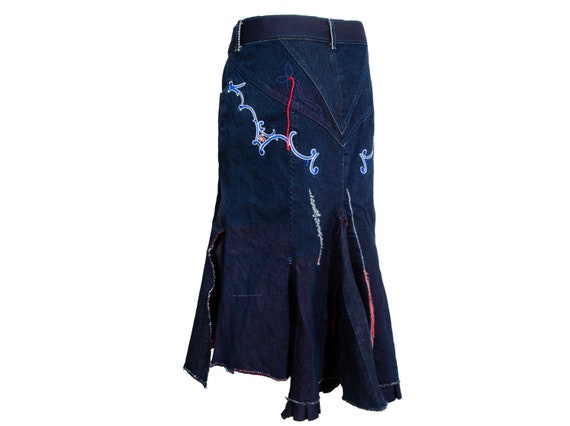 Jupe Longue Asymétrique Marithé François Girbaud - Taille 44 - Kaki - Vintage Années 90/2000 - Italie