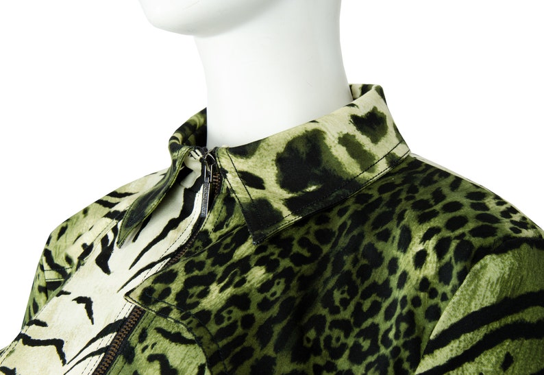 80s Kenzo animal print jacket Kenzo jeans jungle print jacket Green cheetah zebra giraffe print zip up jacket Size S
