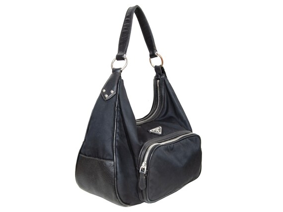 90s Prada Black Nylon and Leather Shoulder Bag / Vintage Prada - Etsy