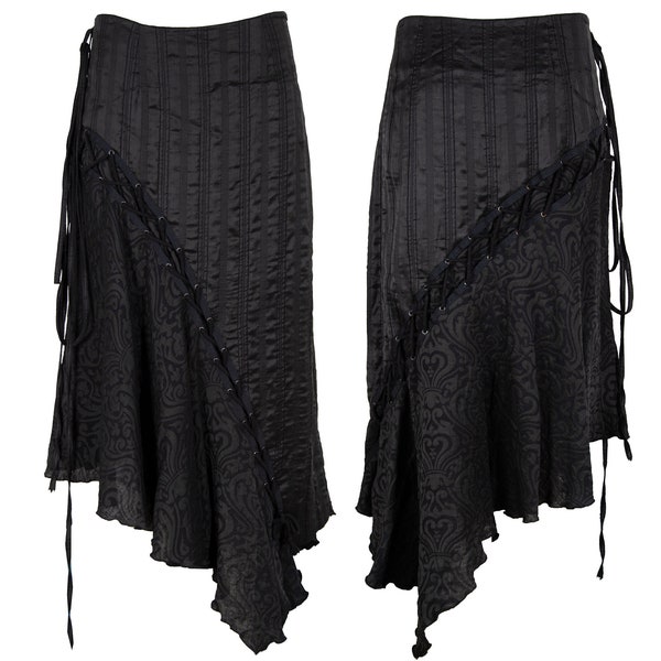 Vintage Gaetano Navarra asymmetrical black satin lace up corset skirt / Made in Italy