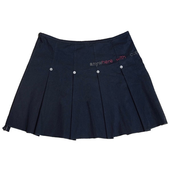 2000s Cop Copine mini pleated skirt / Cop Copine embroidered logo chunky zipper knife pleats black micro skirt / French vintage