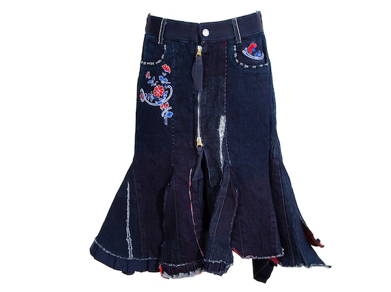 MarithéFrançoisGirbaud XStitchDenimPants 2000s Marithé + François Girbaud Zip Front Embroidered Denim