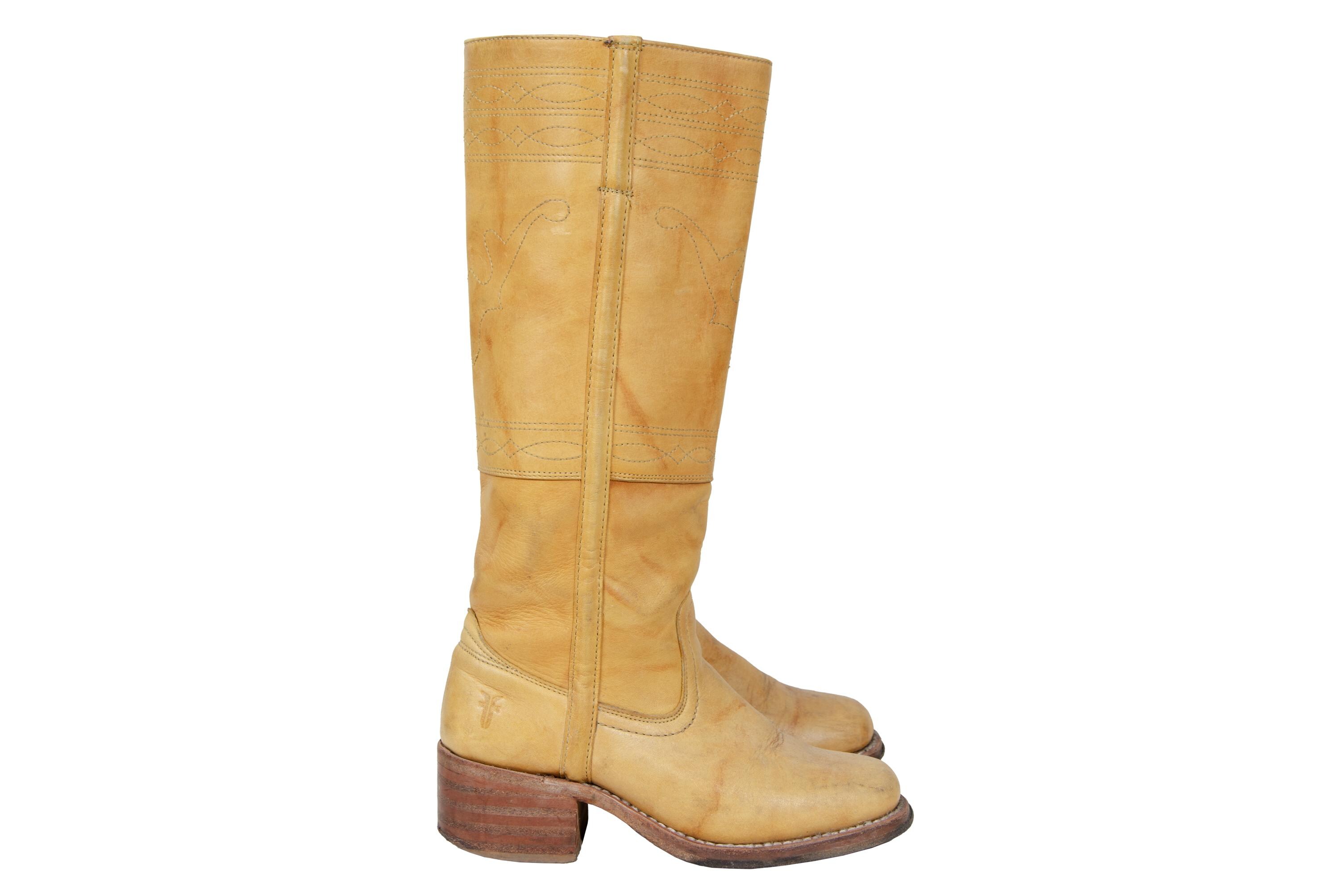 Vintage Frye Campus Stitching Horse Banana Leather Boots  display picture 1