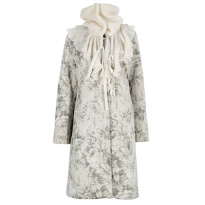 Vintage Amuleti by Mariella Burani victorian inspired exaggerated mohair collar wool tapestry a-line coat / Made in Italy