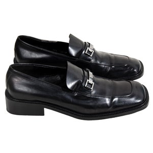 90s Gucci by Tom Ford Black Leather Square Toe Horsebit Loafers 