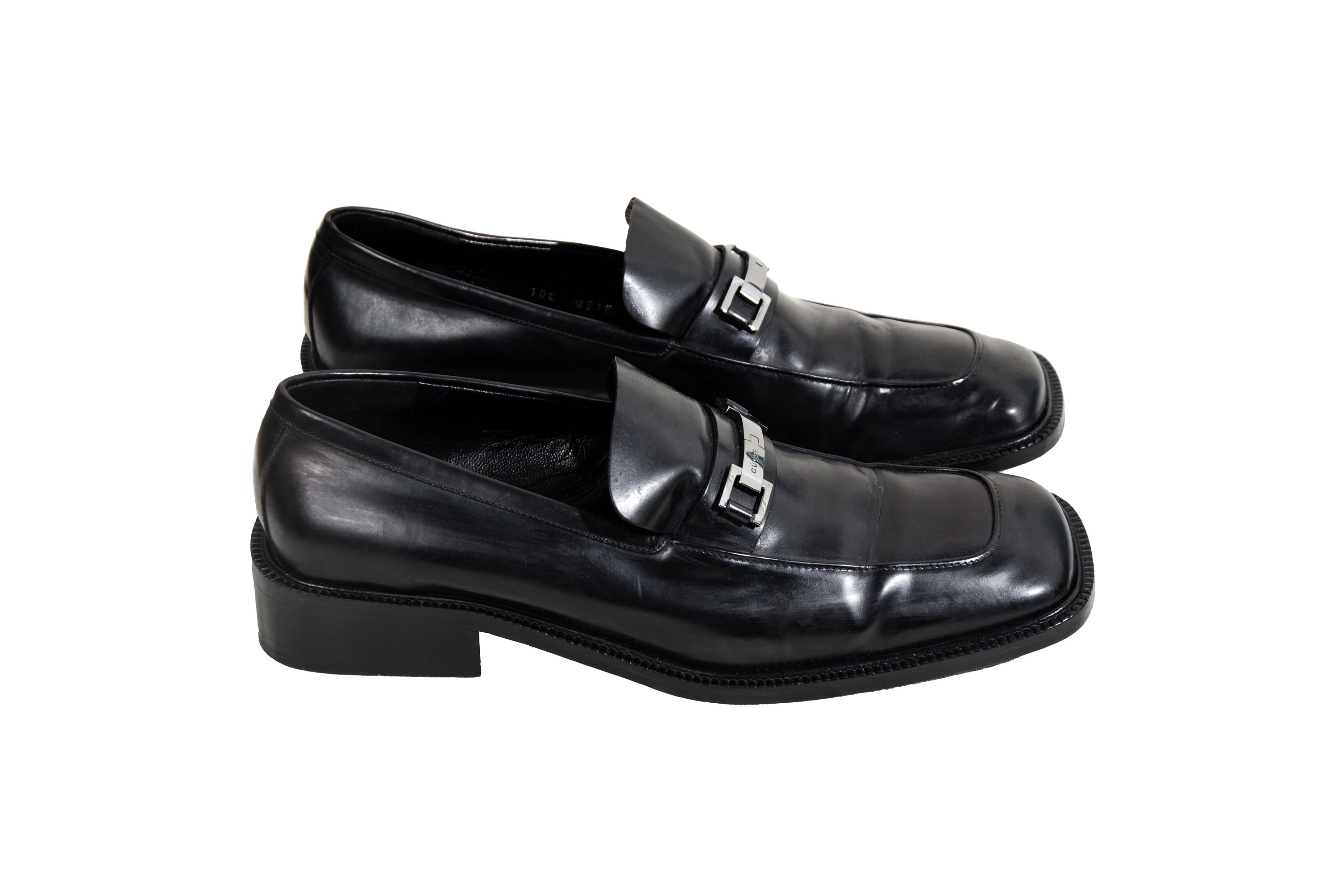 90s Gucci by Tom Ford Black Leather Square Toe Horsebit 90s Gucci by Tom Ford Black Leather Square Toe Horsebit