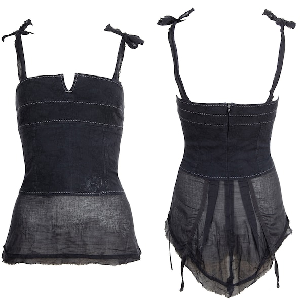 2000s Cop Copine tie straps black bustier top