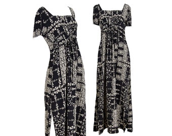 Vintage 1990s black and white print square neck maxi dress / Made in Italy