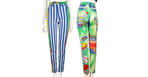 1995 Versace New York Jazz Print High Waisted Jeans / Colorful  