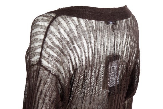Vintage brown open knit deep v neck loose fit tun… - image 9