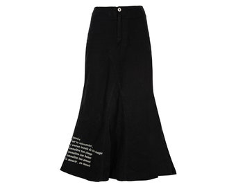 Jupe longue style corset en coton noir à message imprimé des années 1990 / Fabriquée en Espagne