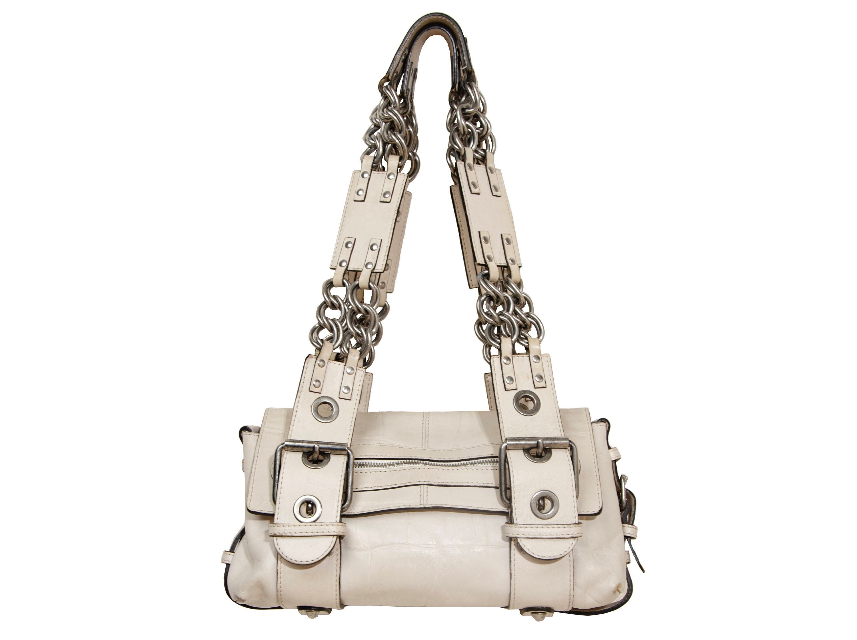 Vintage Chloé off White Embossed Leather Chain Strap Bag / 