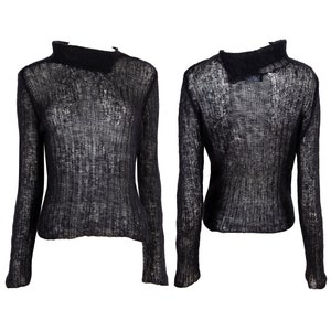 Vintage black mohair open knit long sleeves sweater