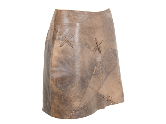 90s Ventcouvert raw hide leather mini skirt / Dec… - image 2
