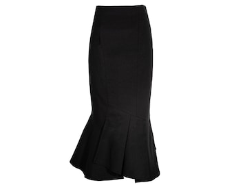 vintage jupe longue asymétrique noire Ritsuko Shirahama en soie mélangée