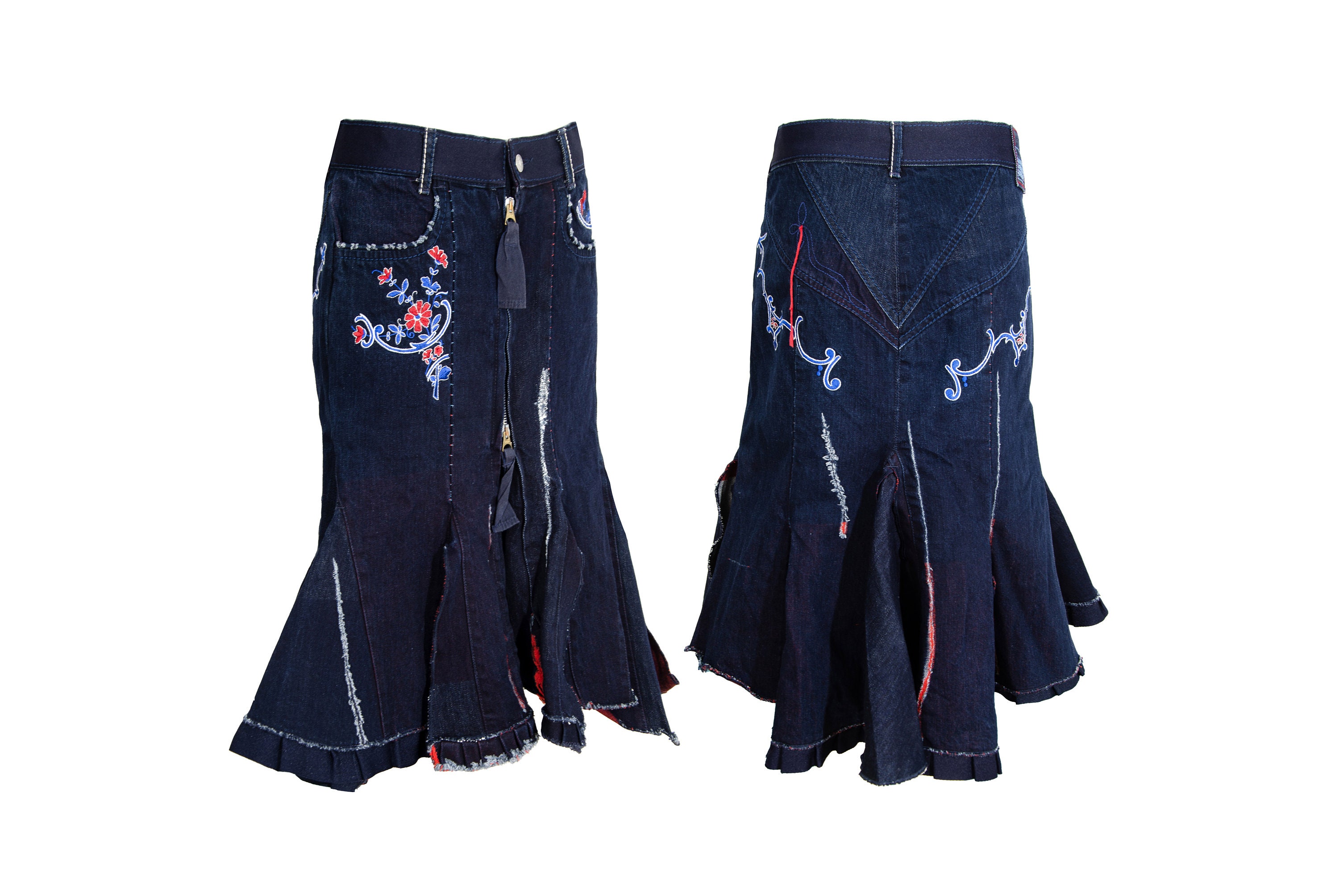 2000s Marithé + François Girbaud Zip Front Embroidered Denim