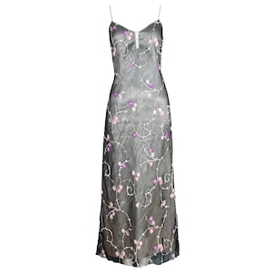 2000s Simultaneous embroidered tulle spaghetti straps maxi dress / Made in Italy
