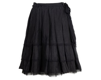 Vintage Pas de Calais 100% silk pleated black ruffle skirt