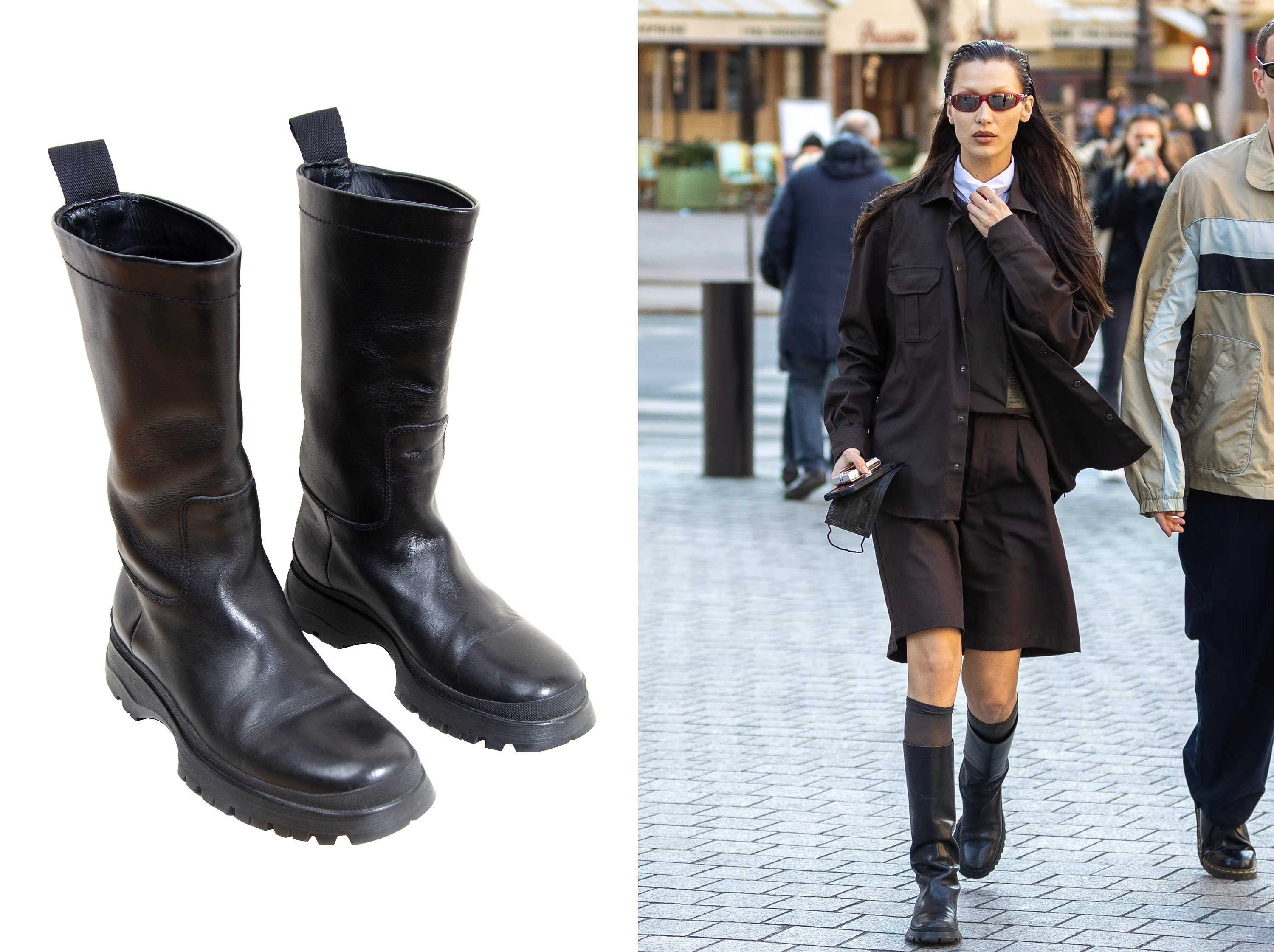 Prada Black Leather Chunky Lug Sole Boots / Prada Minimalist