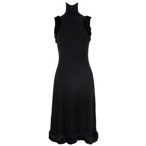 Vintage Amaya Arzuaga rabbit fur trim black knit sleeveless dress / Made in Spain