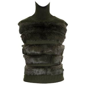 90s Amaya Arzuaga fur and knit sleeveless turtleneck sweater / Made in Spain