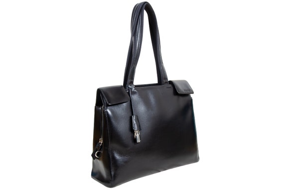 1990s Prada black box leather square tote bag / M… - image 1