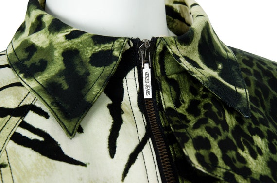 80s Kenzo animal print jacket  Kenzo jeans jungle print jacket  Green cheetah zebra giraffe print zip up jacket  Size S