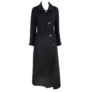 Vintage French brand deconstructed avant garde black wool asymmetrical long coat / Made in France