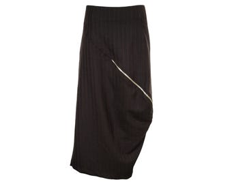 vintage Collection Privée ? Jupe avant-gardiste à rayures marron en laine mélangée / Fabriquée en Italie