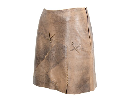 90s Ventcouvert raw hide leather mini skirt / Dec… - image 3