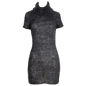 Vintage Enchantement..? grey fuzzy mohair knit turtleneck short sleeves dress / Japanese brand mini dress