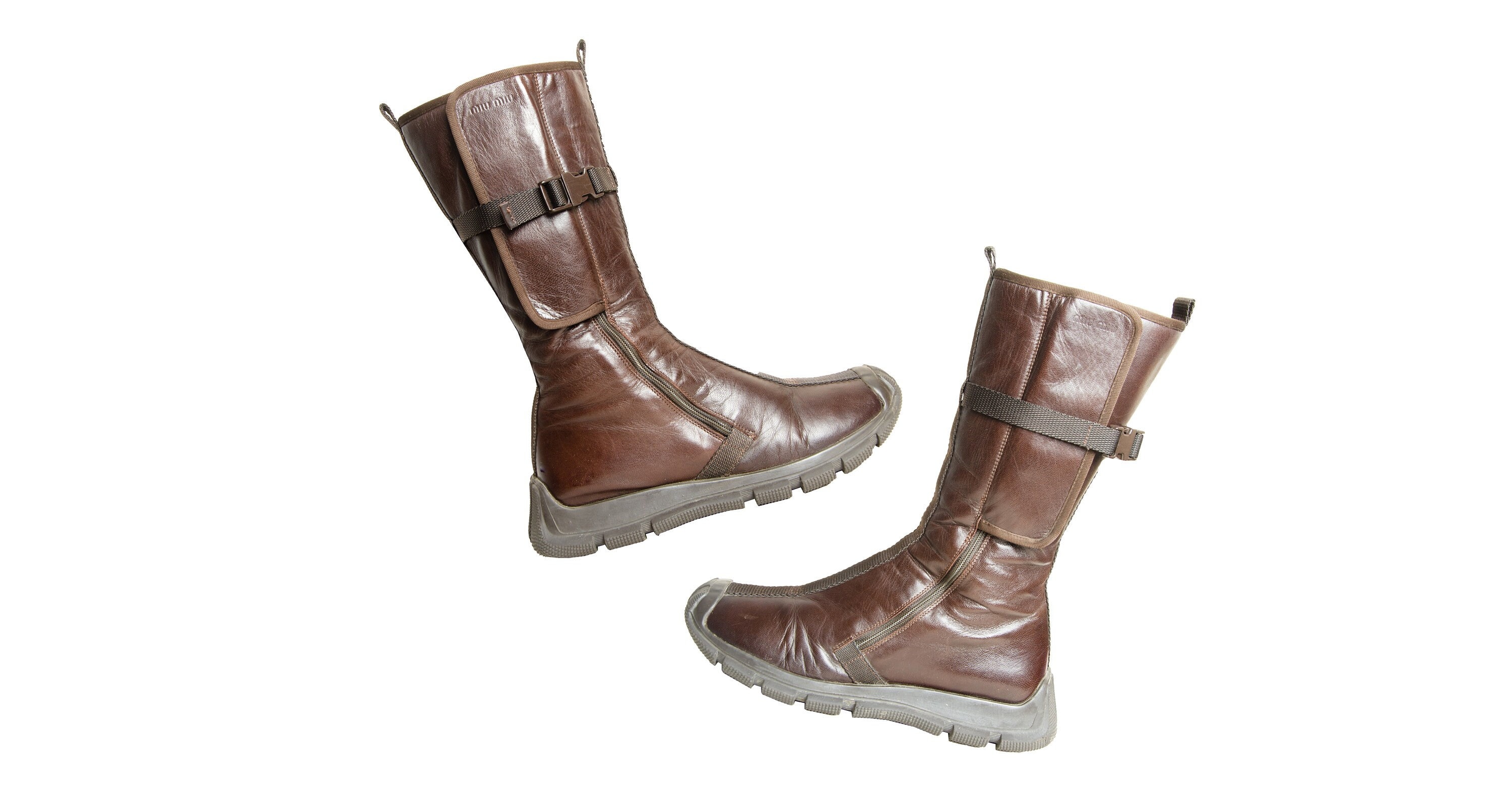 Archive 1999 Miu Miu Brown Leather Boots / Technical Clip - Etsy