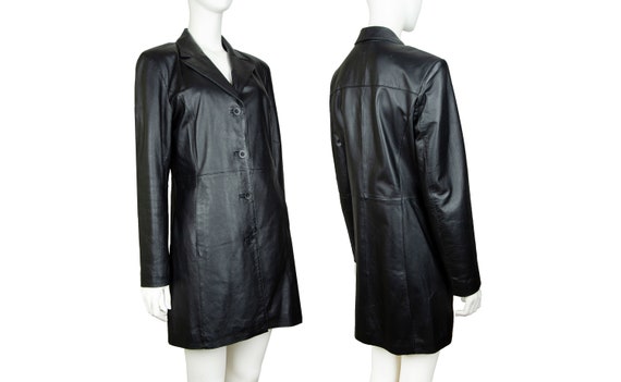 90s Cropped Black Leather Jacket S Ann Taylor Cropped Black Leather Jacket Coat Blazer Duster Minimalist Leather Jacket