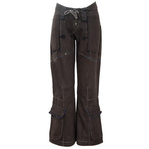 2000s Marithé + François Girbaud flared low waist brown cotton multi pocket pants