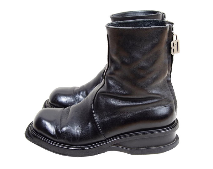 1990s Archive Dirk Bikkembergs Black Leather Back Zip Ankle Boots ...