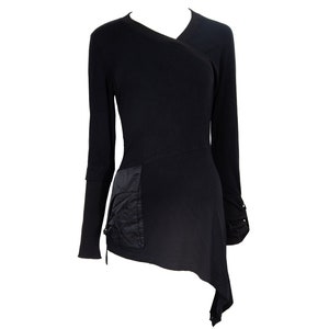 Y2K Cop Copine asymmetrical tunic / 2000s Cop Copine top / Long black Cop Copine top with nylon insets